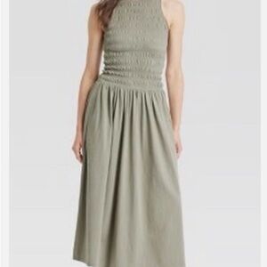 Universal thread Olive smocked knit maxi dress with pockets
